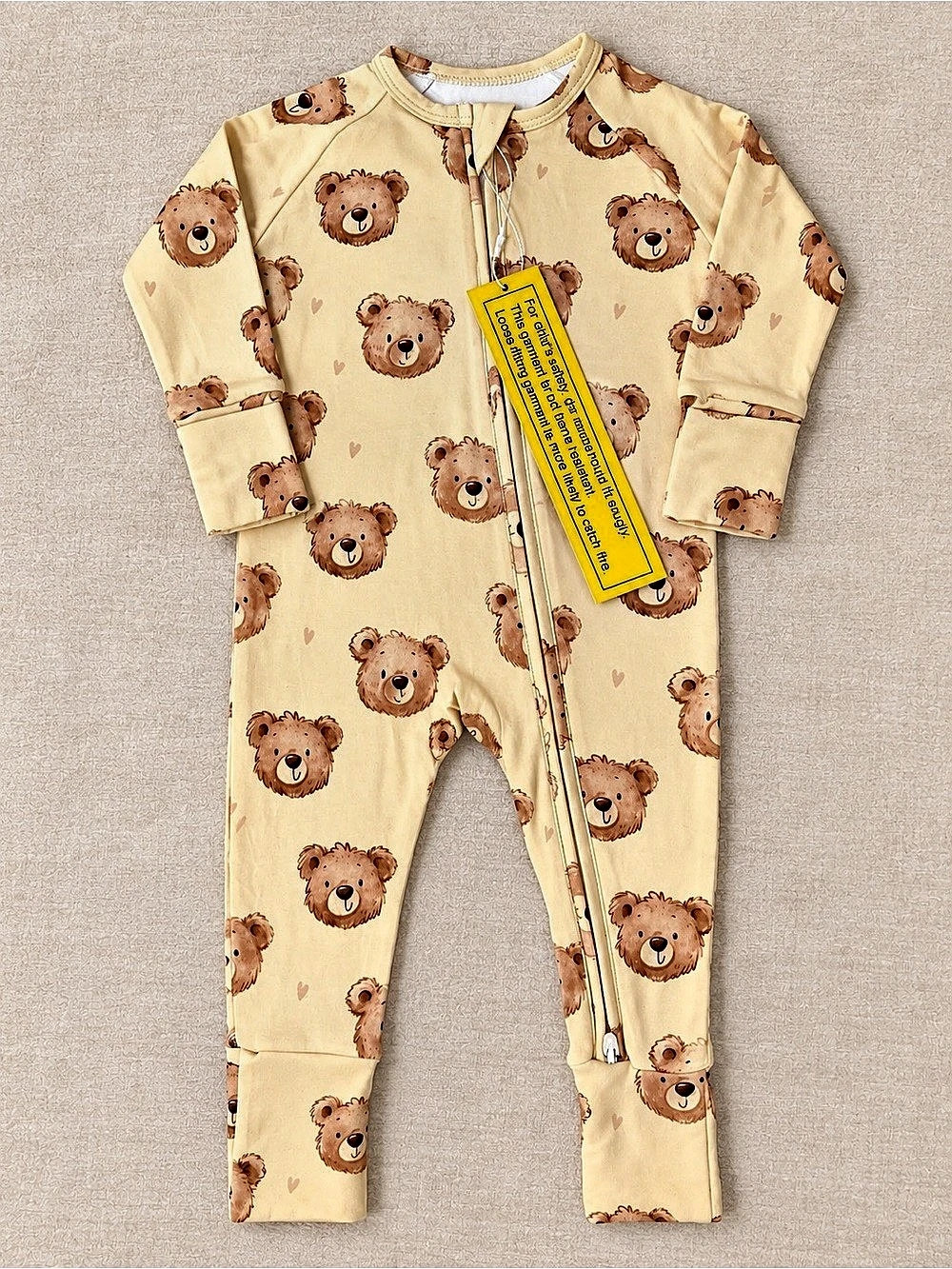 Teddy Bear Bamboo Sleeper 3–6 Months | Two-Way Zipper